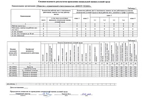 Результаты проведения специальной оценки условий труда сотрудников ООО «БИНУР-ТЕХНО»